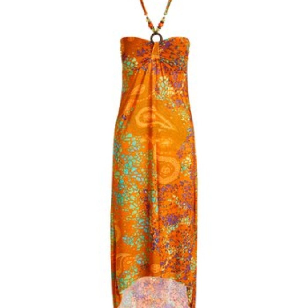 NWT Orange Paisley & Abstract Hi-Low Maxi Dress